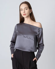 One-shoulder Long Sleeve Silk Blouse