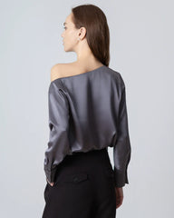 One-shoulder Long Sleeve Silk Blouse
