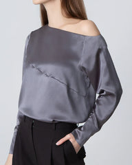 One-shoulder Long Sleeve Silk Blouse