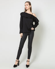 One-shoulder Ruffle Silk Shirt