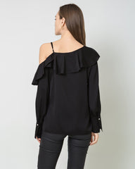 One-shoulder Ruffle Silk Shirt