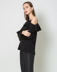 One-shoulder Ruffle Silk Shirt