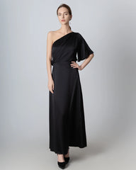 One Shoulder Tie Back Maxi Silk Dress