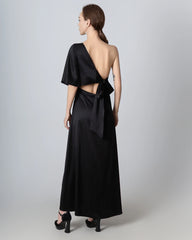 One Shoulder Tie Back Maxi Silk Dress