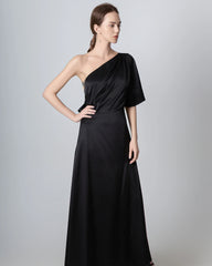One Shoulder Tie Back Maxi Silk Dress