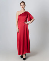 One Shoulder Tie Back Maxi Silk Dress