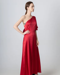 One Shoulder Tie Back Maxi Silk Dress