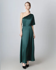 One Shoulder Tie Back Maxi Silk Dress