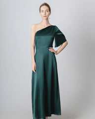 One Shoulder Tie Back Maxi Silk Dress