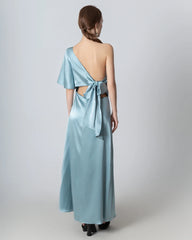 One Shoulder Tie Back Maxi Silk Dress