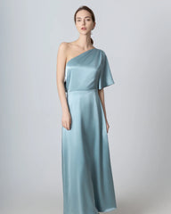 One Shoulder Tie Back Maxi Silk Dress
