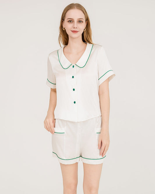 Piped Silk Shorts Pyjama Set