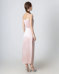 Pleated Cowl Neck Slit Maxi Silk Dress