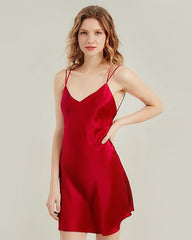Cross Back Slip Dress Silk Nightgown