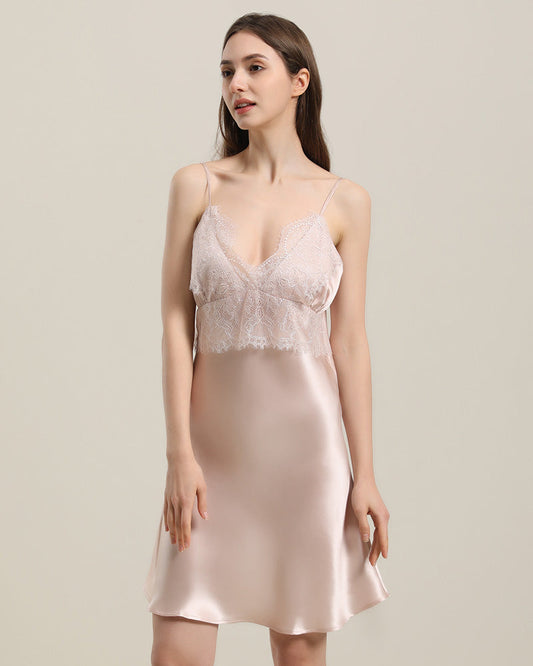 Silk Lace Nightgown Slip Dress