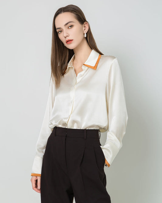 Contrast Collar Silk Blouse