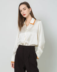 Contrast Collar Silk Blouse