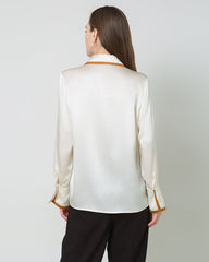 Contrast Collar Silk Blouse
