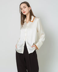 Contrast Collar Silk Blouse