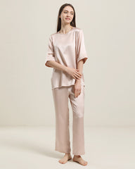 Round Neck Short-sleeve Silk Pajama Set