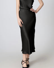 Round Neck Silk Camisole and Silk Midi Skirt Set