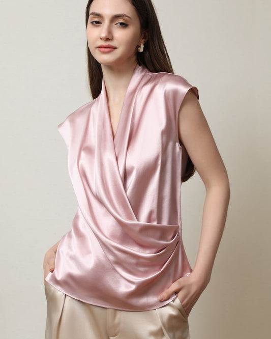 Cap Sleeve Silk Wrap Top