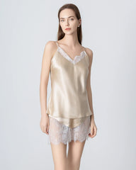 Short Lace Camisole Silk Pajama Set