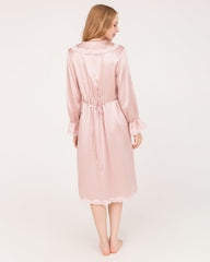 22 Momme Long-Sleeve Silk Dress with Lace Ruffled Cuffs
