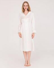 22 Momme Long-Sleeve Silk Dress with Lace Ruffled Cuffs
