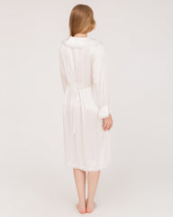 22 Momme Long-Sleeve Silk Dress with Lace Ruffled Cuffs