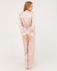 Silk Pajama Set with Lace Ruffled Cuffs