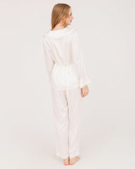 Silk Pajama Set with Lace Ruffled Cuffs