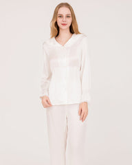 Silk Pajama Set with Lace Ruffled Cuffs