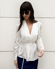 Collared Lace-up Silk Blouse