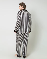 Silk Men's Black And White Striped Pajamas Set