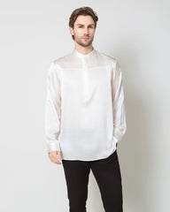 Silk Men's Casual Band Collar Shirt