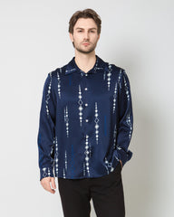 Men's Long Navy Print Silk Shirt
