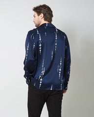 Men's Long Navy Print Silk Shirt