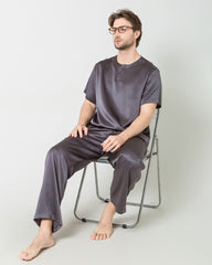 Men's Short Sleeves & Pants Silk Pajamas