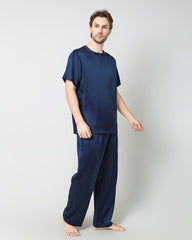 Men's Short Sleeves & Pants Silk Pajamas