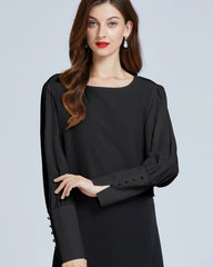 Silk Round Neck Lantern Sleeve Women Shirt