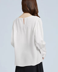 Silk Round Neck Lantern Sleeve Women Shirt