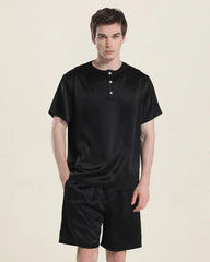 Simple Crew Neck Short Pajamas Set for men, Black