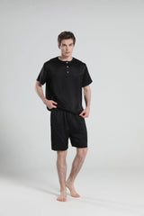 Simple Crew Neck Short Pajamas Set for men, Black
