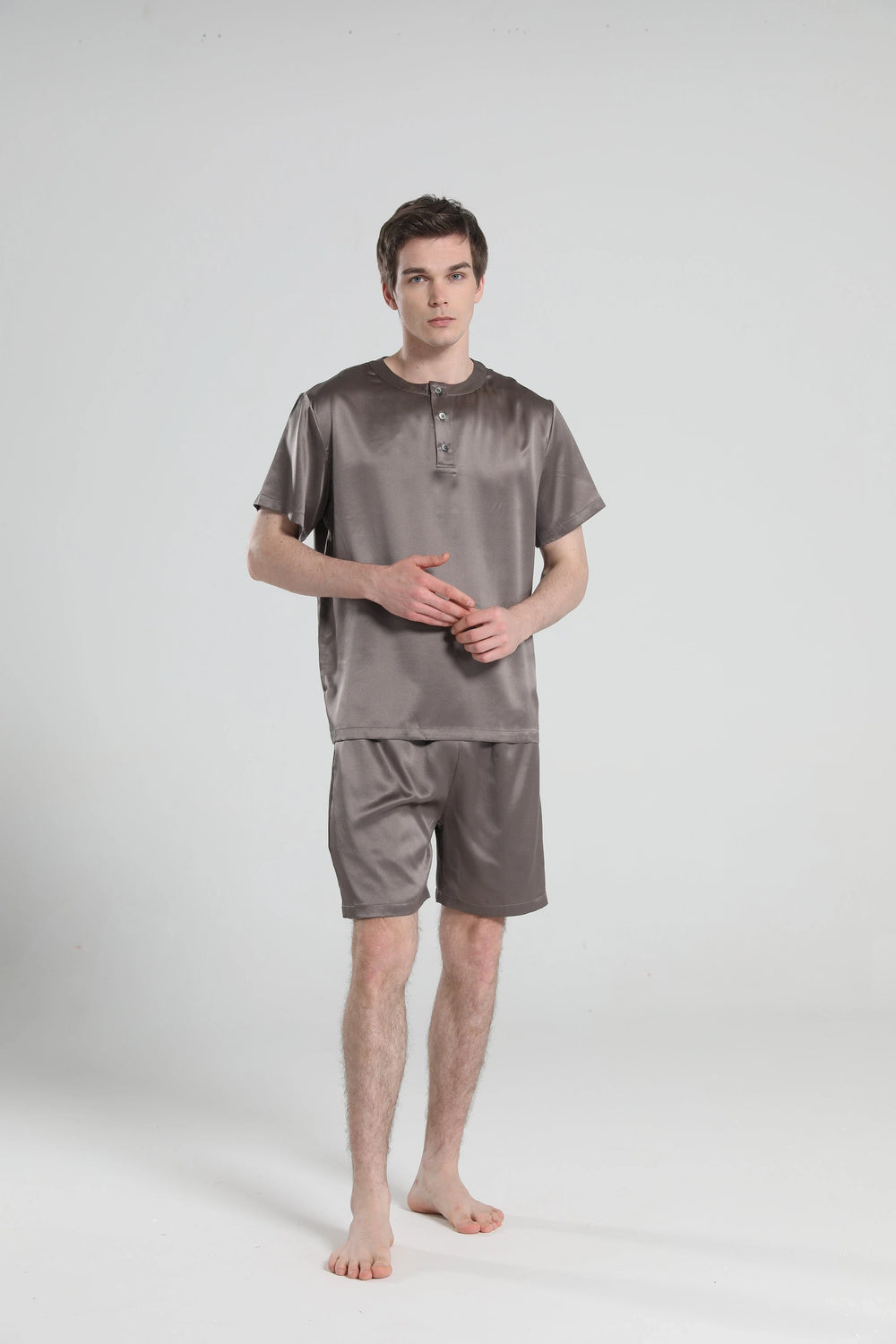 Simple Crew Neck Short Pajamas Set for men, Dark Grey