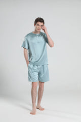 Simple Crew Neck Short Pajamas Set for men, Haze Blue