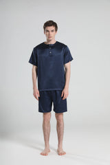 Simple Crew Neck Short Pajamas Set for men, Navy