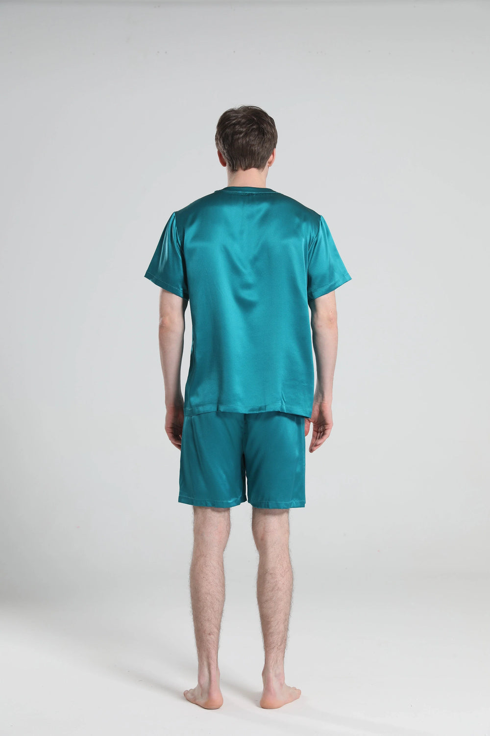 Simple Crew Neck Short Pajamas Set for men, Peacock Blue