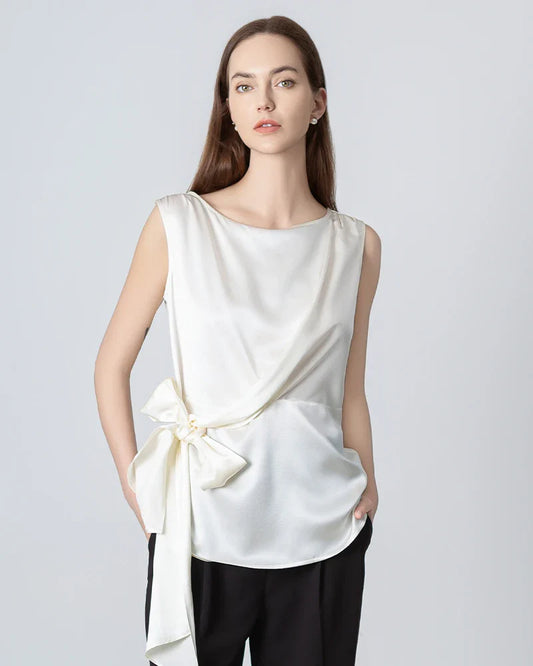 Sleeveless Wrap Silk Top