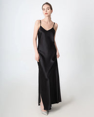 Slit V-neck Maxi Silk Dress